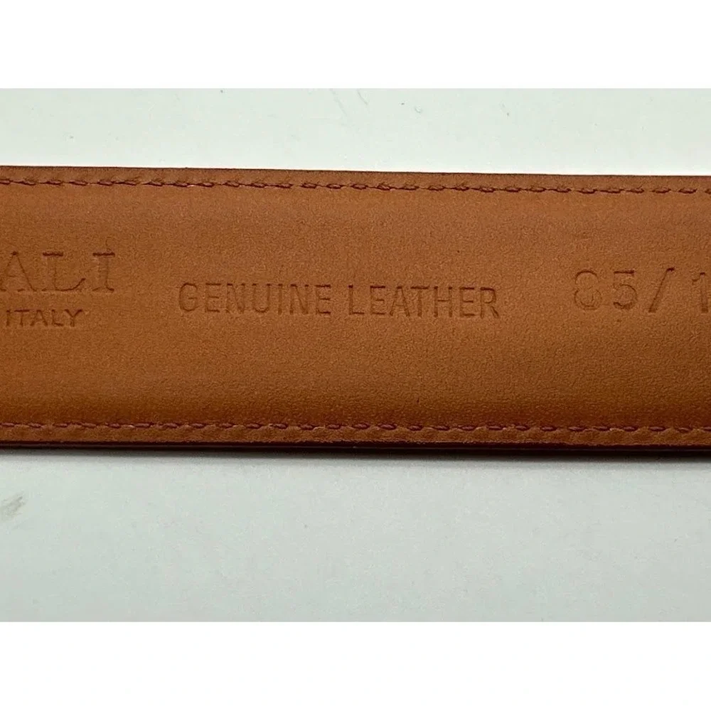 Canali Mens Tan Brown Genuine Leather Belt Made in Italy Size 85/100 Solid Brass